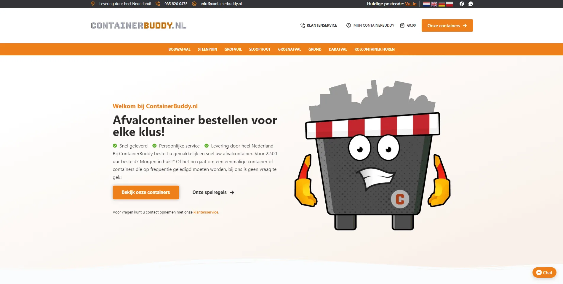 De webshop van Containerbuddy, in onderhoud bij Vimonto