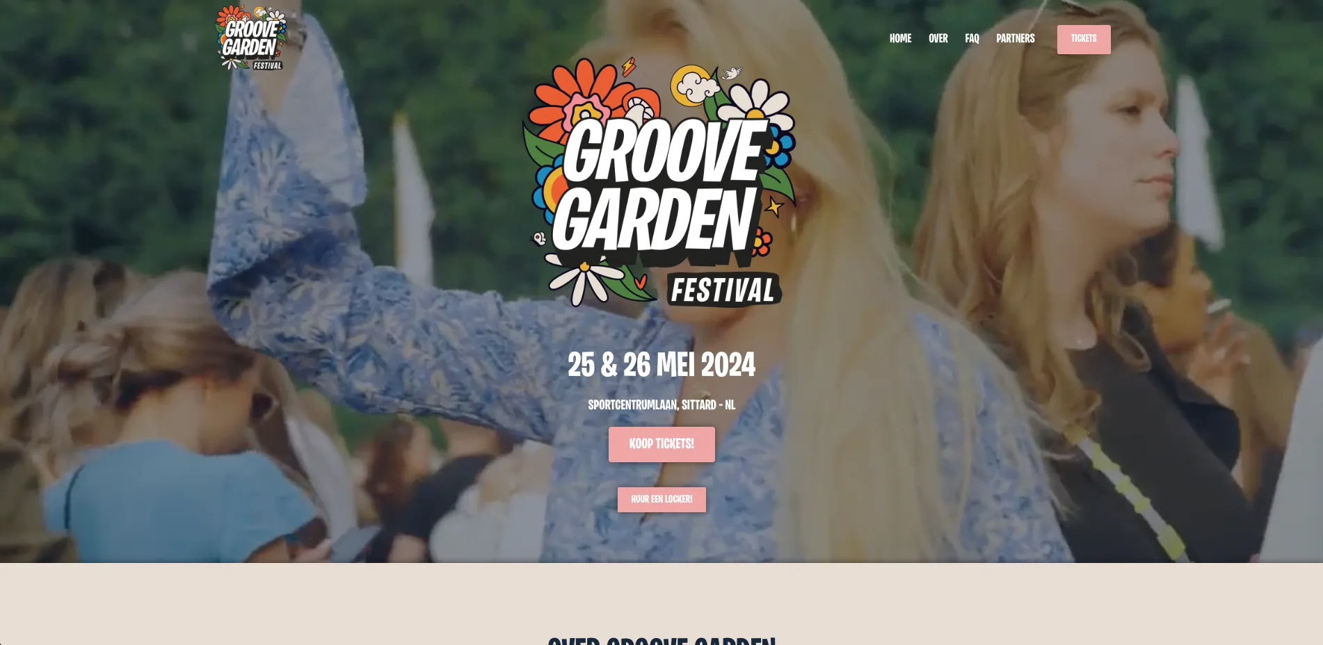 De homepage van Groove Garden, gebouwd door Vimonto