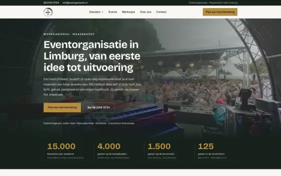 De website van WeOrganize4U, gebouwd door Vimonto