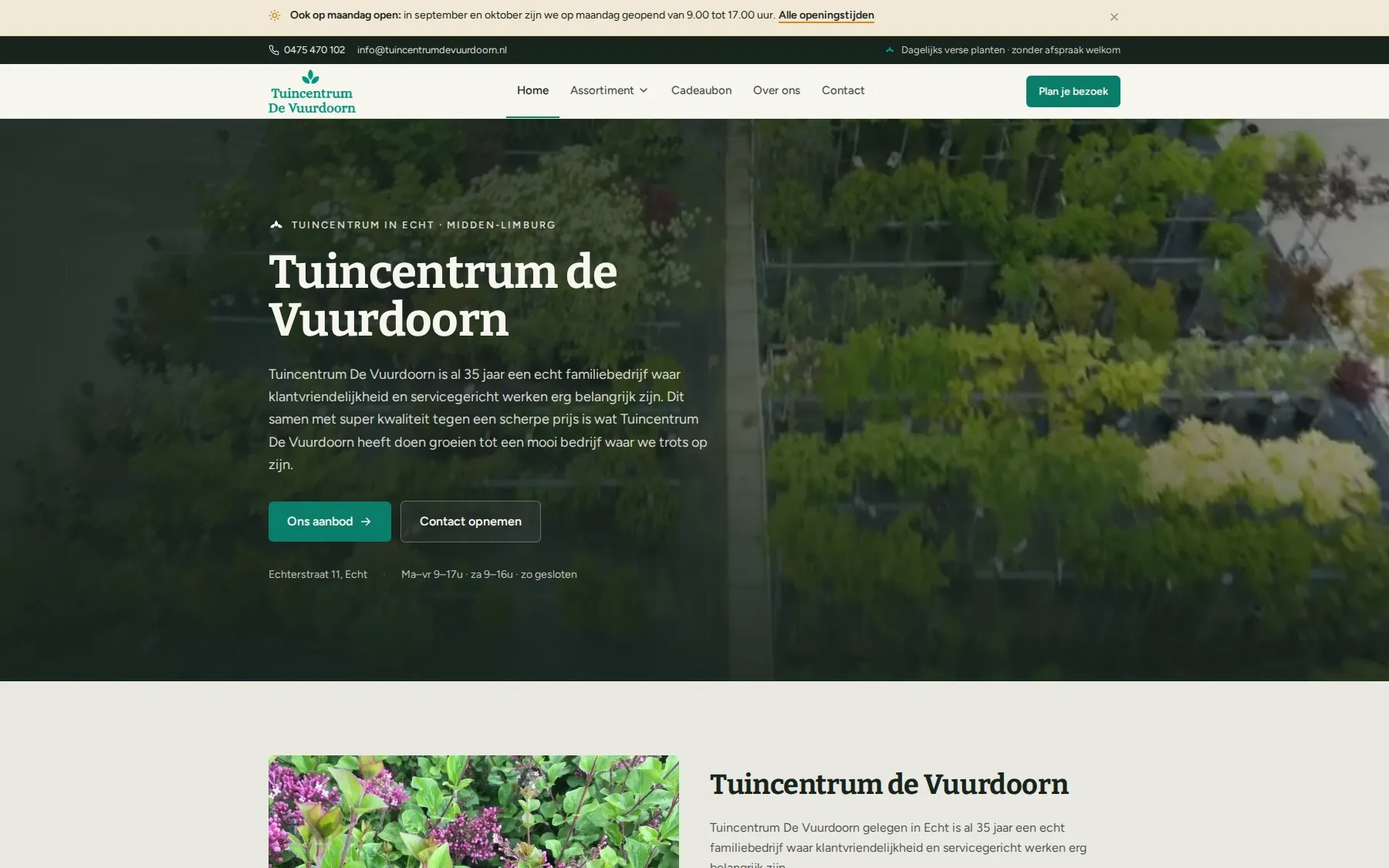 De website van Tuincentrum de Vuurdoorn met eigen fotografie